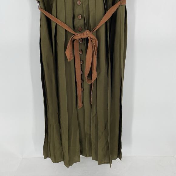 Wyeth by Todd Magil Green Silk Pleated Short Sleeve Dress Women's Size M - Picture 5 of 9